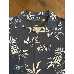 Polo Ralph Lauren Shirt Mens Sz XXL Navy Blue Hawaiian Pineapple Button Up